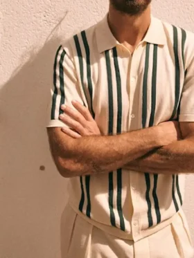 Front view of the Linen Striped Shirt worn by Paul Forman as Nicolas de Leon.