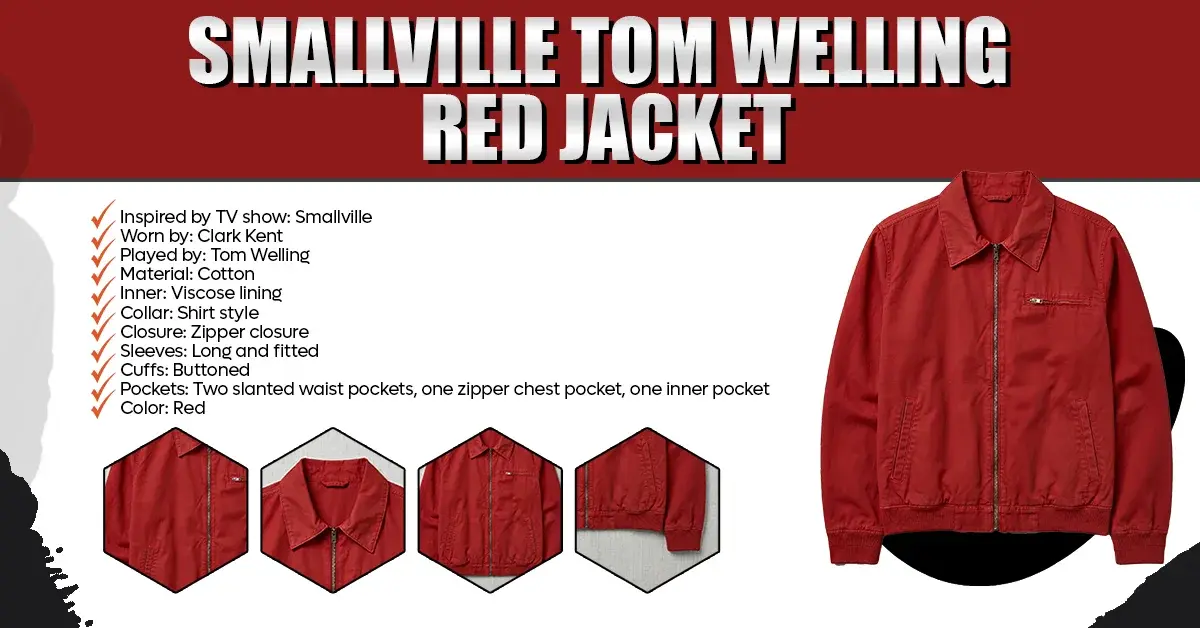Red cotton full-zip jacket featuring a classic shirt-style collar, long sleeves, two slanted waist pockets, and a horizontal zipper chest pocket.