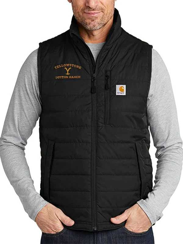 Yellowstone-Dutton-Ranch-Logo-Carhartt-Vest-Black Yellowstone Dutton Ranch Logo Carhartt Puffer Vest
