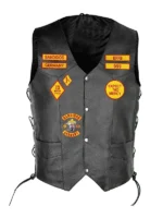 Men's Bandidos Black Leather Motorcycle Vest, laced sides