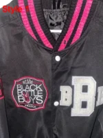 Black Bottle Boy Black Varsity Jacket, BBB logo detail