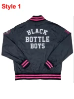 Black Bottle Boy Varsity Black Satin Jacket, detail