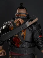 Cyberpunk 2077 Jackie Welles jacket featuring the iconic stand-up collar and teal accents.