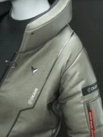 Okami Jacket with a sleek leather-style finish and high-tech collar.