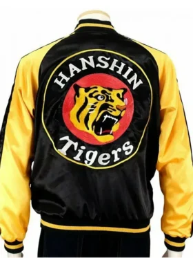 Hanshin Tigers Varsity Jacket, black and yellow, streetwear style