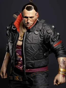 Cyberpunk 2077 jacket inspired by Jackie Welles with a textured finish and bold hardware.