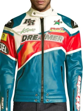 Juice Wrld Bandit Ft NBA Youngboy Biker Jacket, blue and red trim