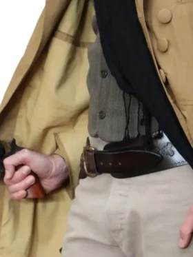 A close-up of the Man With No Name duster coat featuring a rugged design.