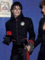 performing on stage in the high-energy Michael Jackson Hussar Black Jacket