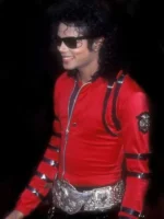 The flexible black rib-knitted hemline on the Michael Jackson red 1987 jacket.