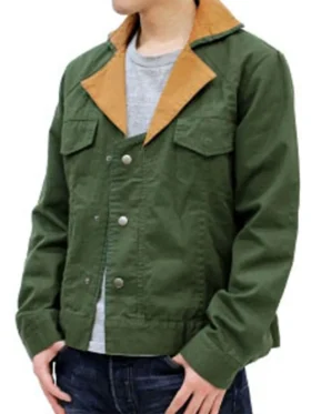 Detailed view of the green Orga Itsuka Tekkadan jacket.