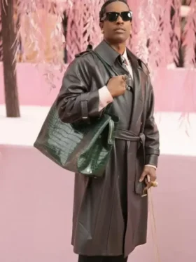 A$AP Rocky Spring 2026 Couture Trench Coat in a sleek neutral color by TV Jackets.