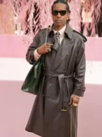 A full-length styling shot of the A$AP Rocky Spring 2026 Couture Trench Coat from TV Jackets.