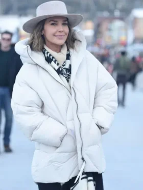 A detailed view of the black Arielle Kebbel Sundance Film Festival puffer jacket from TV Jackets.