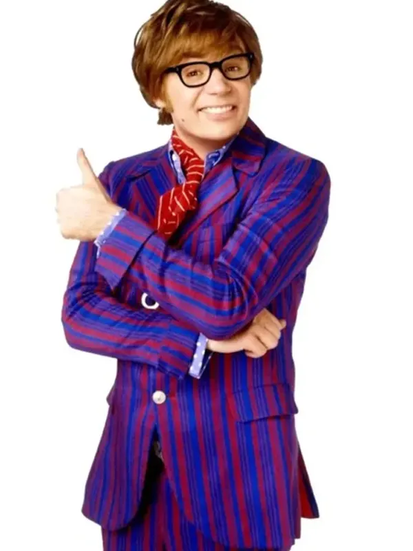 Austin Power Pinstripe Suit Front Of Closure Austin Power Pinstripe Suit closure detail by TV JACKETS.