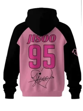 Blackpink 10th Anniversary hoodie t-shirt showing the detailed fit.