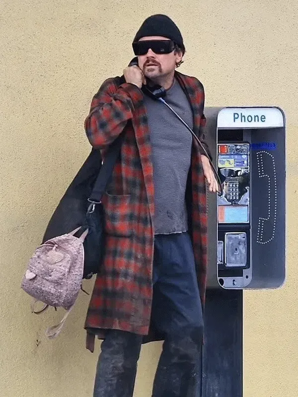 Bob Ferguson Movie One Battle After Another Wool Checkered Coat In Front Side Bob Ferguson wool checkered coat from the movie One Battle After Another.