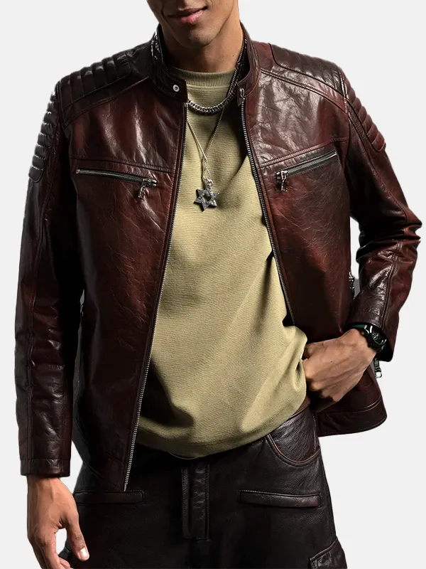 Brown-Cafe-Racer-Reddish-Leather-Moto-Jacket-Mens Reddish Brown Café Racer TV JACKETS
