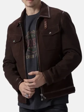 Men’s Brown Suede Trucker TV JACKETS