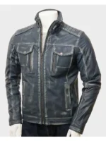 Café Racer blue waxed jacket for men with a vintage finish.