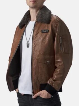 Brown Leather Flight Jacket Trim