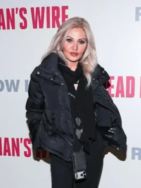 Orfeh Dead Man’s style black quilted puffer jacket from the NY screening.