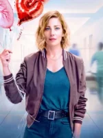 Lillian Vandenberg Dear Life brown bomber jacket with a front-view perspective.