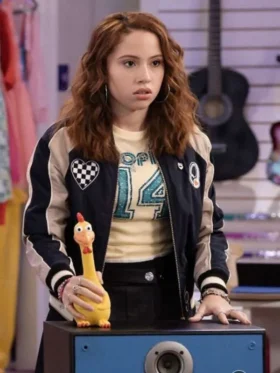 Carmen B. Sanchez Electric Bloom satin bomber jacket in a full front view.