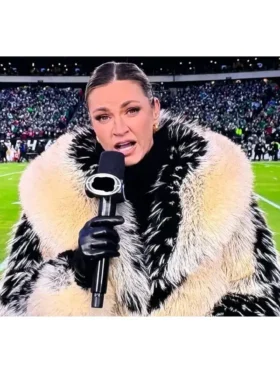 Erin Andrews Viral Fur Coat 2026 NFL Playoff statement jacket view.