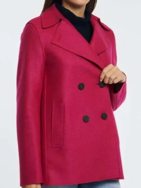 Kristen Vaganos Pink Peacoat showing the side-profile and sleeve fit.