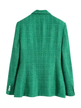 Back view of the blue Lara Spencer tweed blazer from TV Jackets, showing the clean seams and fit.