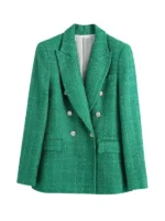 Lara Spencer wearing a blue tweed blazer on Good Morning America 2026, front view by TV Jackets.