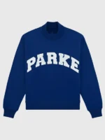 Parke style holiday varsity turtleneck sweatshirt fleece front view.