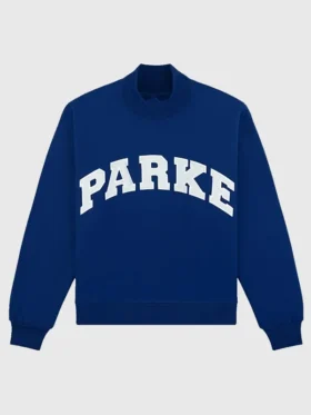 Parke style holiday varsity turtleneck sweatshirt fleece front view.