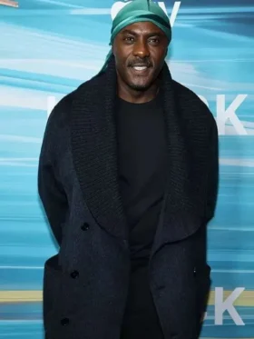 2026 Idris Elba Wool Coat in a detailed front closure display.