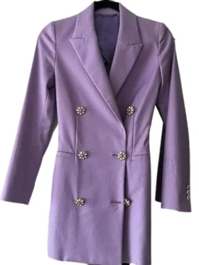 Jade Castillo Purple Blazer featuring the front-view longline design.