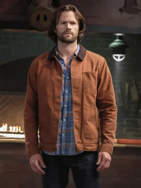 Jared-Padalecki-Supernatural-Brown-Cotton-Jacket-front Supernatural brown cotton jacket front view featuring a rugged utilitarian design and a premium heavy-duty finish.