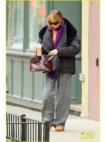 Jennifer Lawrence style oversized black puffer coat from her 2026 New York City street style.