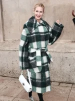 Kelly Rutherford wearing a long beige wrap coat at Paris Fashion Week 2026 from TV Jackets.