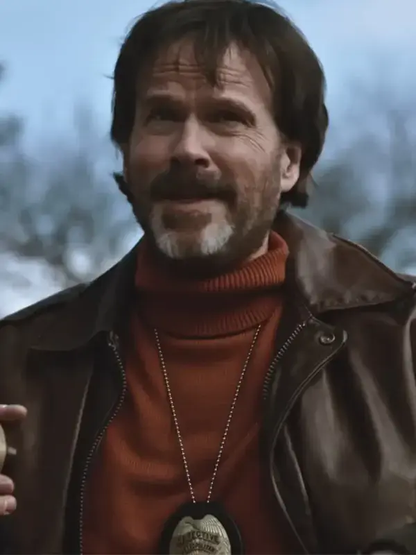 Length Zipper and Shirt Style Collar Dark Brown Leather Jacket Dead Man’s Wire dark brown leather jacket with a shirt style collar and zipper.