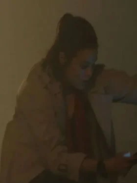 Close-up of the Lina Esco trench coat from The Rip 2026 at TV Jackets, showing buttons and texture.