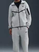 Full view of the viral Maduro gray tech fleece tracksuit from the 2026 news photos.
