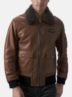 Brown Leather Flight Jacket Front