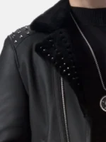 Studded Black Leather Jacket Zip