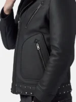 Studded Black Leather Jacket Pose