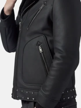 Studded Black Leather Jacket Pose