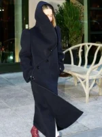 Emilia Clarke Blue Hooded Coat FR