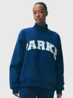 Parke holiday varsity turtleneck sweatshirt fleece in royal blue.
