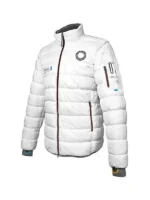 Front view of the white and blue Portal engineer and scientist jacket by TV Jackets.