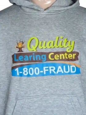 Close-up of the logo on the Quality Learing Center Hoodie.